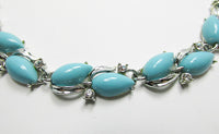 Vintage Elegant Mid-Century Turquoise Rhinestone Link Necklace - Thumbnail