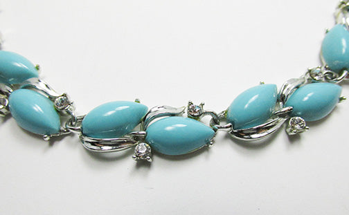 Vintage Elegant Mid-Century Turquoise Rhinestone Link Necklace
