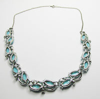 Vintage Elegant Mid-Century Turquoise Rhinestone Link Necklace - Thumbnail
