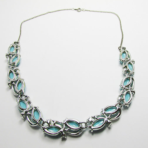 Vintage Elegant Mid-Century Turquoise Rhinestone Link Necklace