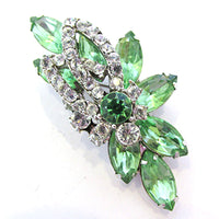 Vintage 1950s Striking Green and Clear Diamante Floral Pin - Front - Thumbnail