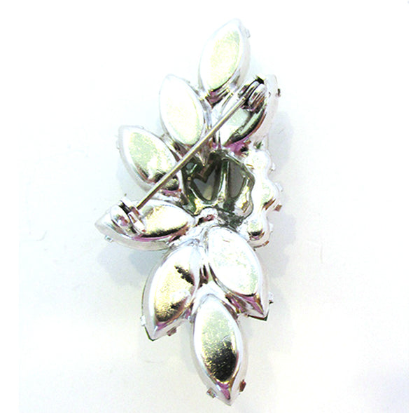 Vintage 1950s Striking Green and Clear Diamante Floral Pin - Back