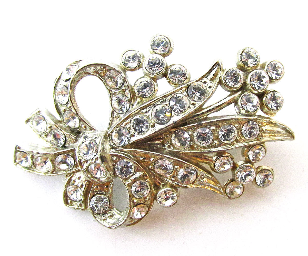 Vintage Jewelry 1930s Sparkling Clear Diamante Floral Bouquet Pin - Front