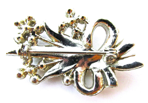 Vintage Jewelry 1930s Sparkling Clear Diamante Floral Bouquet Pin - Back
