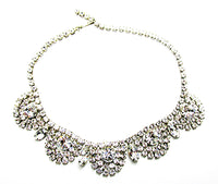 Vintage 1950s Exquisite Mid-Century Clear Diamante Glamour Necklace - Front - Thumbnail