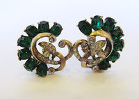 Vintage1940s Striking Vermeil Sterling Rhinestone Floral Earrings - Thumbnail