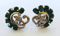 Vintage1940s Striking Vermeil Sterling Rhinestone Floral Earrings - Thumbnail