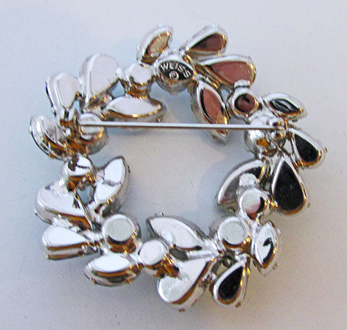 Weiss Vintage 1950s Superb Mid Century Blue Floral Wreath Pin