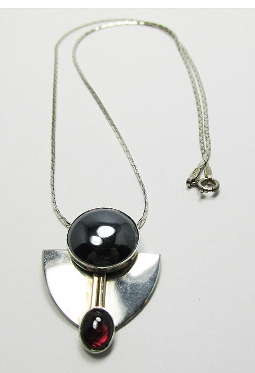 Vintage 1960s Artisan Contemporary Style Sterling Gemstone Pendant