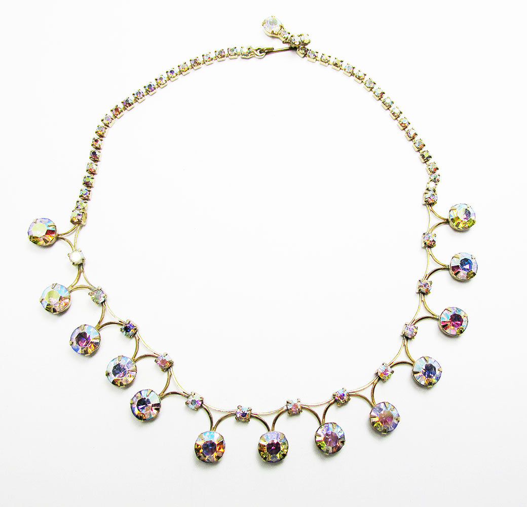 1950s Mid-Century Iridescent Aurora Borealis Diamante Necklace - Front