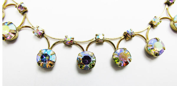 1950s Mid-Century Iridescent Aurora Borealis Diamante Necklace - Close Up Front