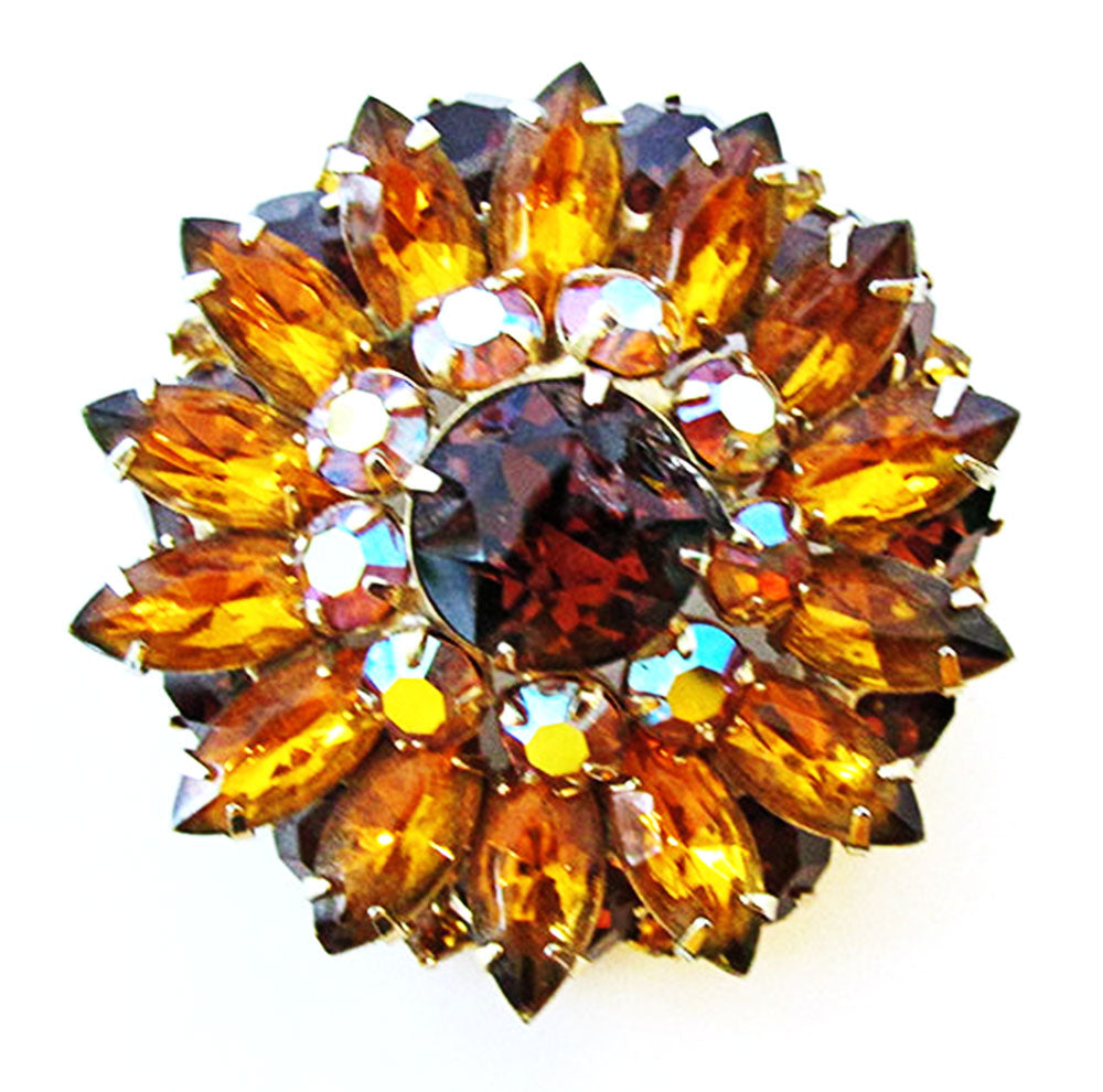 Vintage 1950s Jewelry Bold Mid-Century Topaz Diamante Floral Pin -  Front