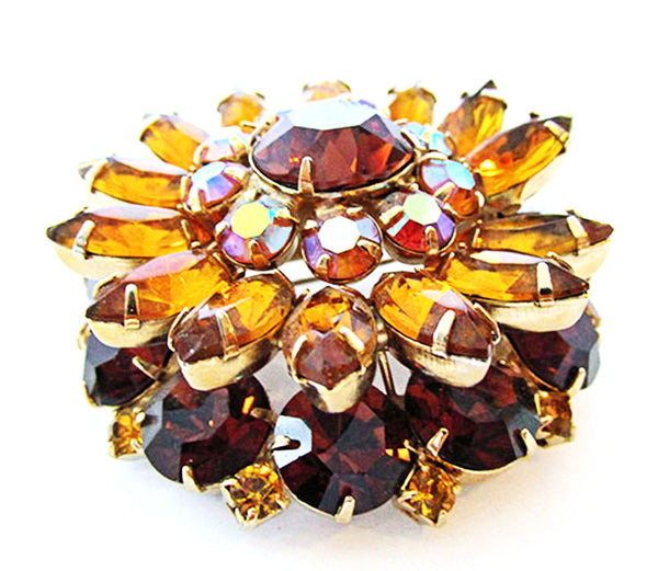 Vintage 1950s Jewelry Bold Mid-Century Topaz Diamante Floral Pin - Side