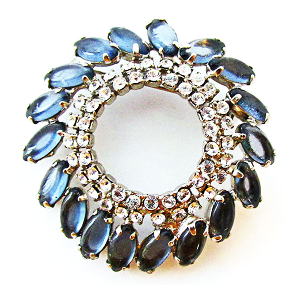 Vintage 1950s Jewelry Dazzling Mid-Century Sapphire Diamante Pin - Front