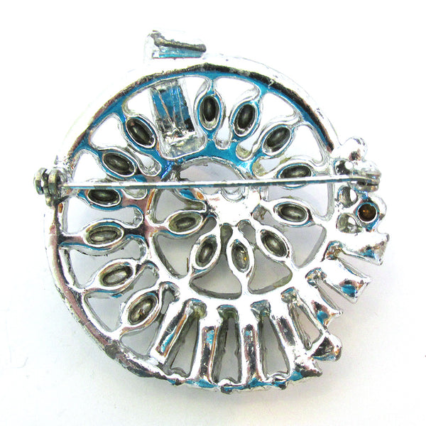 Vintage 1950s Distinctive Clear Rhinestone Floral Circular Pin - Back