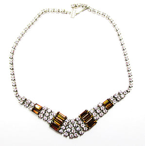 1950s Vintage Jewelry Gorgeous Geometric Topaz Diamante Necklace - Front