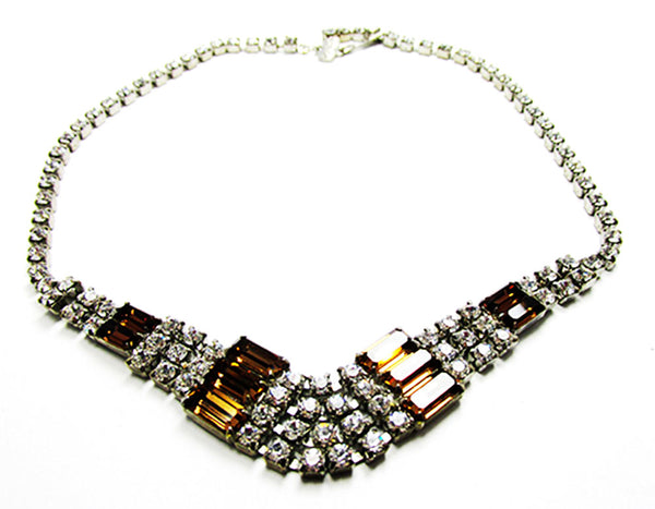 1950s Vintage Jewelry Gorgeous Geometric Topaz Diamante Necklace - Front