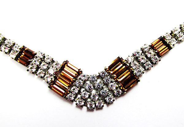 1950s Vintage Jewelry Gorgeous Geometric Topaz Diamante Necklace - Close Up