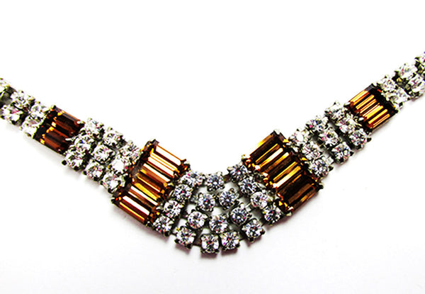 1950s Vintage Jewelry Gorgeous Geometric Topaz Diamante Necklace - Close Up