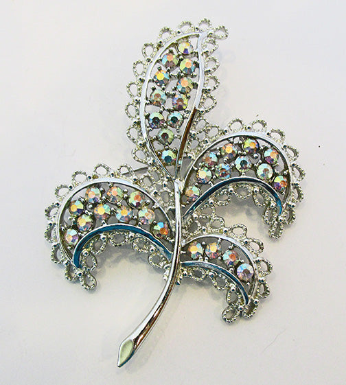 Emmons Vintage 1950s Iridescent Aurora Borealis Leaf Pin