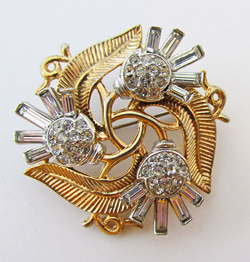 Crown Trifari Vintage Mid Century Book Piece Floral Pin