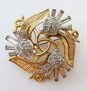 Crown Trifari Vintage Mid Century Book Piece Floral Pin
