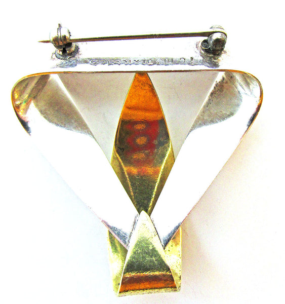 Jewelry Vintage 1980s Signed Avant-Garde Gold and Silver Pin - Back