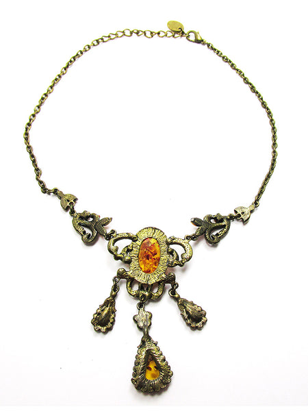 Jewelry Vintage 1990s Rhinestone, Carnelian, and Amber Necklace - Back