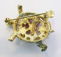 Sarah Coventry Vintage 1950s Whimsical Ruby Red and Pearl Turtle Pin - Thumbnail