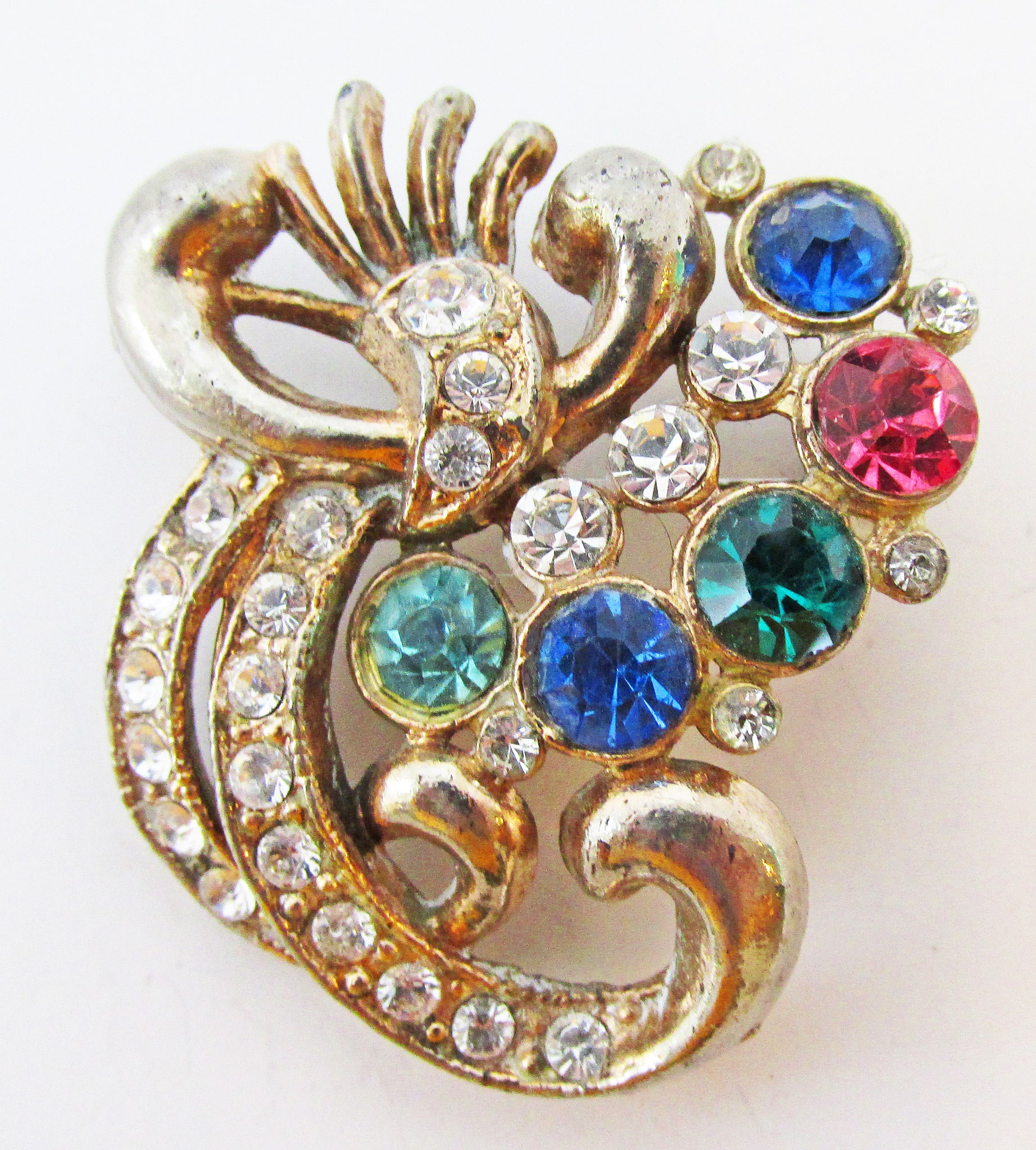 Vintage 1950s Mid-Century Colorful Multi-Colored Diamante Pin - Front