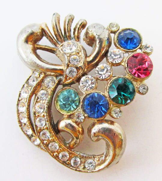 Vintage 1950s Mid-Century Colorful Multi-Colored Diamante Pin - Front
