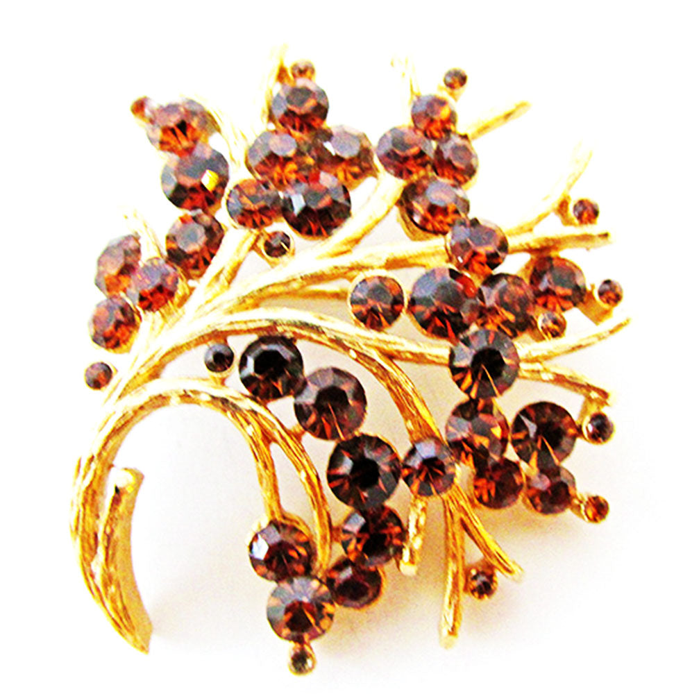 Crown Trifari 1950s Vintage Mid-Century Topaz Diamante Floral Pin - Front