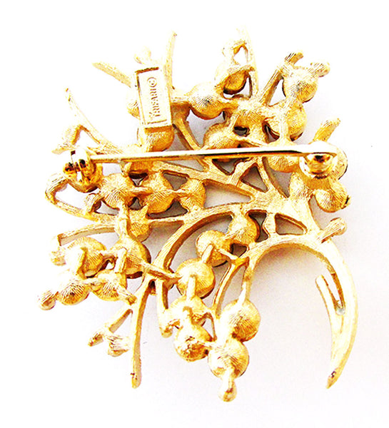 Crown Trifari 1950s Vintage Mid-Century Topaz Diamante Floral Pin - Back