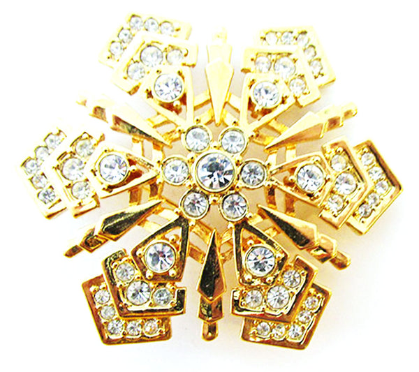 Monet 1970s Designer Vintage Jewelry Dazzling Diamante Snowflake Pin - Front