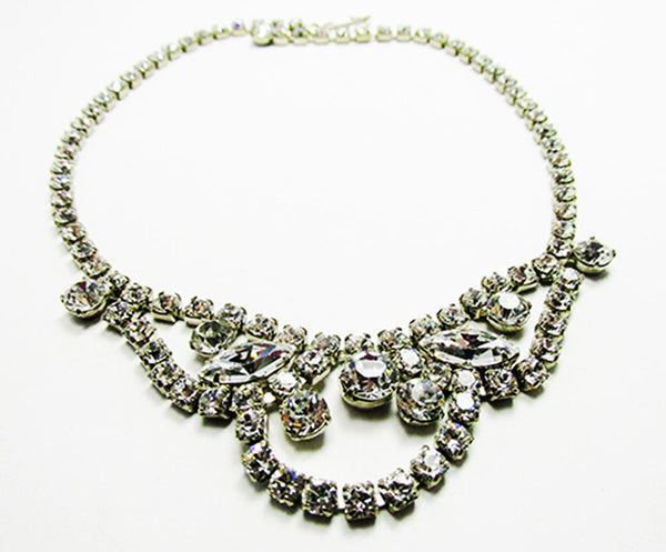 Vintage 1950s Jewelry - Dazzling Mid-Century Clear Diamante Necklace - Front