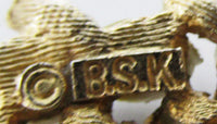 BSK 1960s Vintage Jewelry Delightful Pearl Cabochon Floral Leaf Pin - Signature - Thumbnail