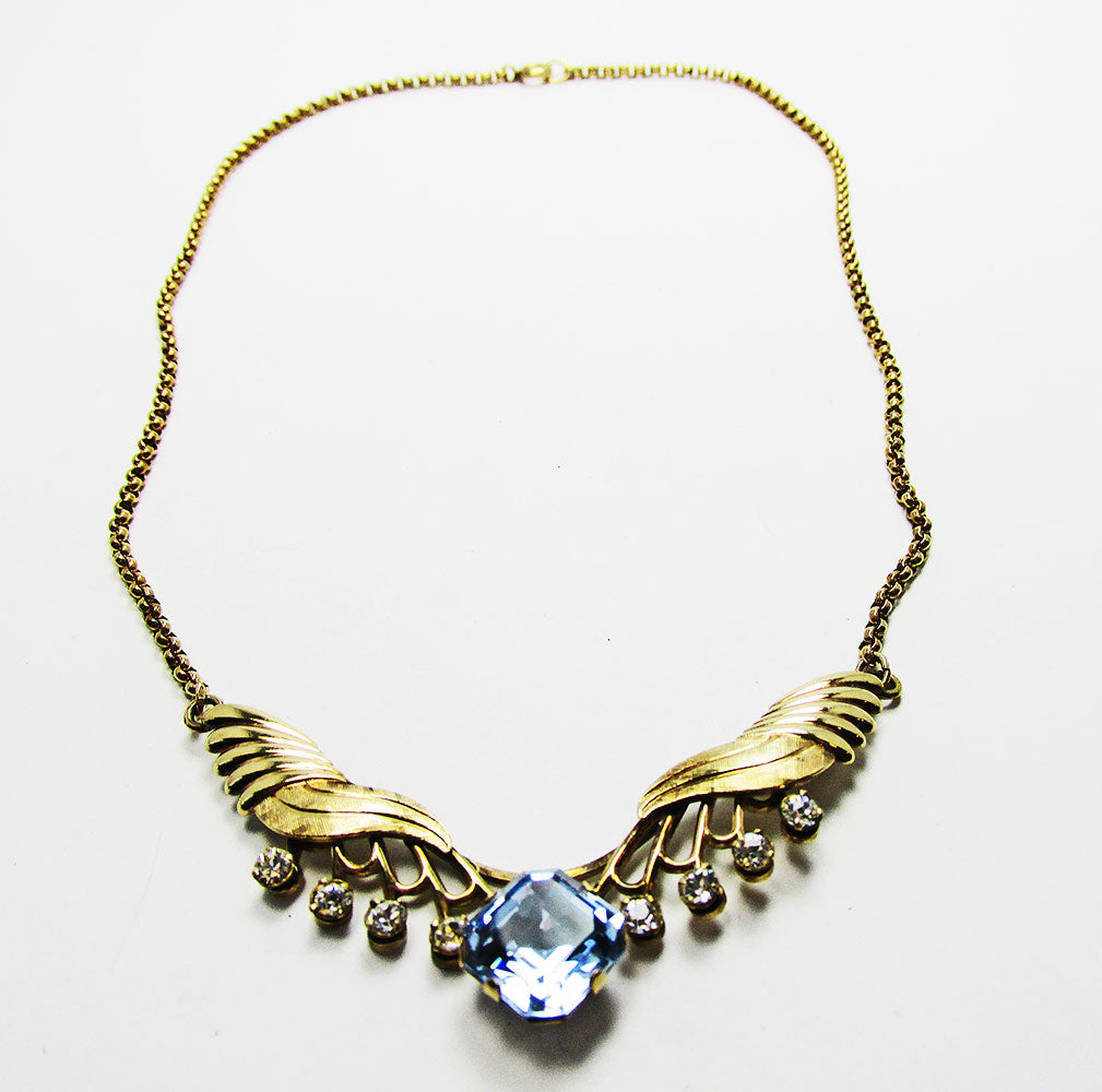 Elegant Van Dell 1940s Mid-Century Diamante Gold Filled Necklace - Front