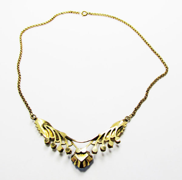Elegant Van Dell 1940s Mid-Century Diamante Gold Filled Necklace - Back
