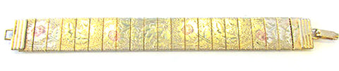 Sarah Coventry Vintage Jewelry Engraved Mural Floral Link Bracelet - Front
