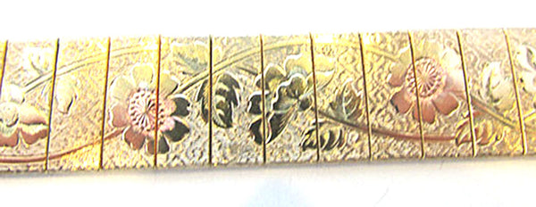 Sarah Coventry Vintage Jewelry Engraved Mural Floral Link Bracelet - Close Up