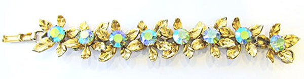 Juliana Vintage Jewelry Iridescent AB Diamante Floral Link Bracelet