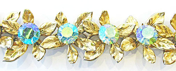 Juliana Vintage Jewelry Iridescent AB Diamante Floral Link Bracelet - Close Up