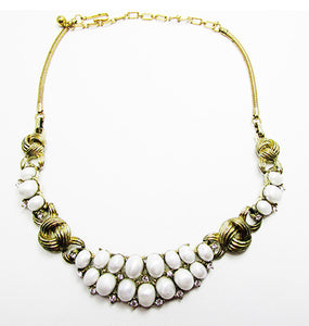 Coro 1950s Vintage Designer Bib Style Diamante and Pearl Necklace - Front