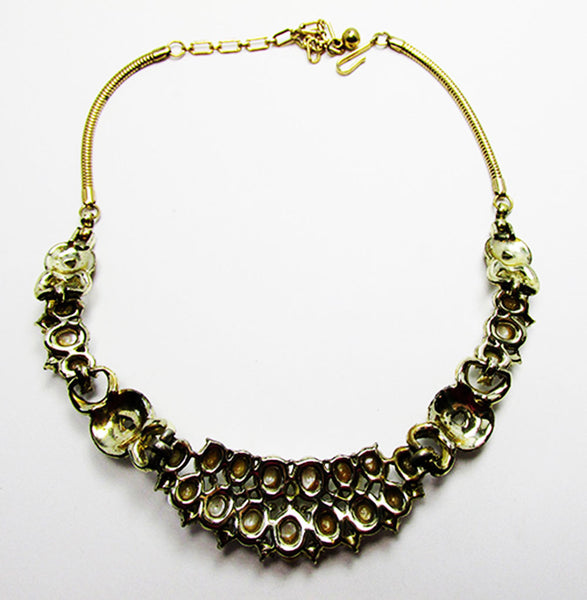 Coro 1950s Vintage Designer Bib Style Diamante and Pearl Necklace - Back