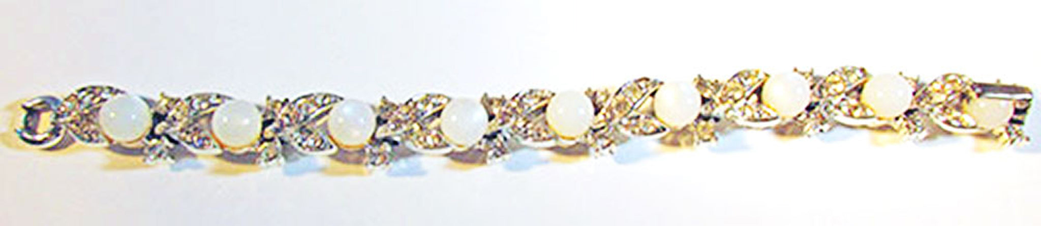 Lisner Vintage Jewelry 1950s Mid-Century Diamante Moonstone Bracelet - Front