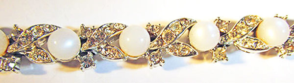 Lisner Vintage Jewelry 1950s Mid-Century Diamante Moonstone Bracelet - Close Up