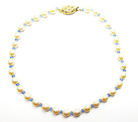 Vintage 1960s Costume Jewelry Pearl and Sapphire Diamante Necklace - Front - Thumbnail