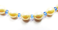 Vintage 1960s Costume Jewelry Pearl and Sapphire Diamante Necklace - Close Up - Thumbnail