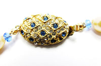 Vintage 1960s Costume Jewelry Pearl and Sapphire Diamante Necklace - Closure - Thumbnail