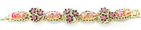 Striking Vintage Jewelry 1950s Diamante and Art Bead Floral Bracelet - Front - Thumbnail